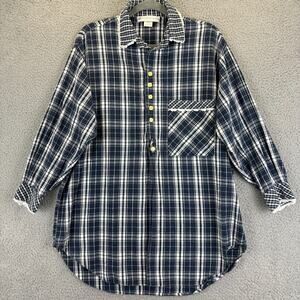 Eileen West Gown Small Blue Plaid Prairie Grandmacore Cozy Boxy Nightshirt Lace